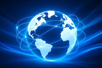 Futuristic glowing hologram earth planet global network background representing worldwide digital communication technology internet connection cyberspace innovation modern data concept business design