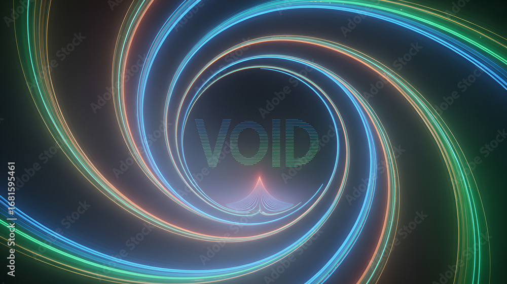 Poster a captivating void tunnel with neon lights creating a mesmerizing spiral effect