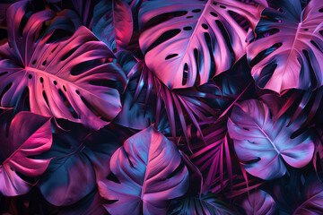 Vibrant Tropical Leaves in Neon Pink and Blue