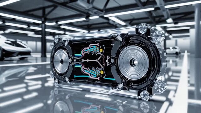Advanced energy storage units for electric vehicles, depicted in three-dimensional rendering