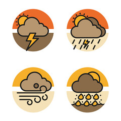 Fototapeta premium Weather icons Clouds, Sun, Rain, Lightning, Wind, Hail depicted in simple vector form