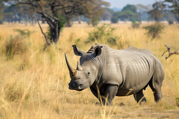 Majestic White Rhino in an African Savanna