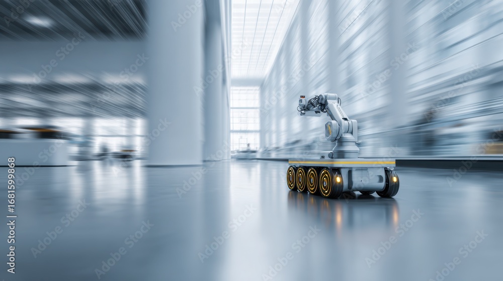 Aufkleber medium shot of automated robotic floor measurement system navigating a modern space highlighting rob