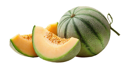 Fresh cantaloupe, whole and sliced