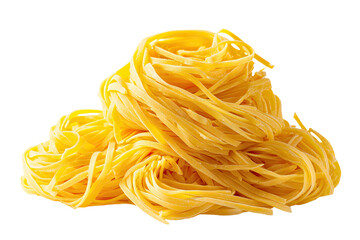 A pile of fresh, golden-yellow pasta strands