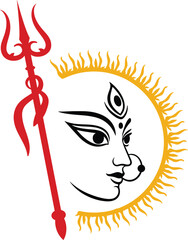 Maa Durga Face Icon with Trishul & Sun Aura For Durga Puja Celebration
