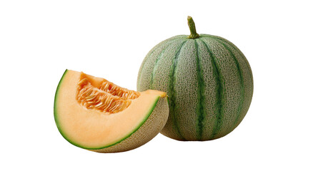 Fresh cantaloupe, whole and sliced, vibrant colors
