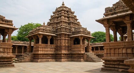 Fototapeta premium Ornate Stone Temple Complex, Ancient Architectural Structure