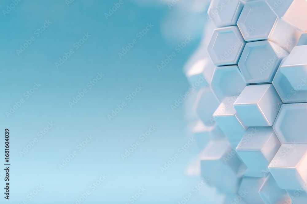 Poster soft blue background with geometric pattern of hexagonal shapes