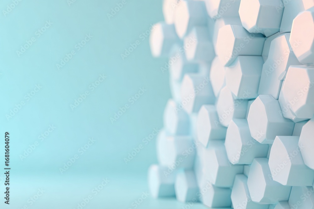 Poster geometric shapes create dynamic pattern against soft blue backgr