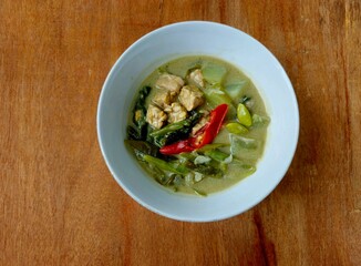 Sayur lodeh is Indonesian vegetable soup from Javanese cuisine,prepared from vegetables cooked in coconut milksalad with vegetables