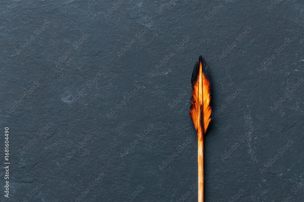 Aufkleber Burned matchstick with distinct charred tip on dark textured sur