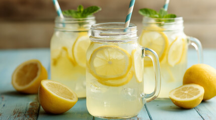 Fototapeta premium Lemonade in glass jars