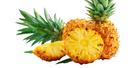 Fresh pineapple slices with vibrant green leaves