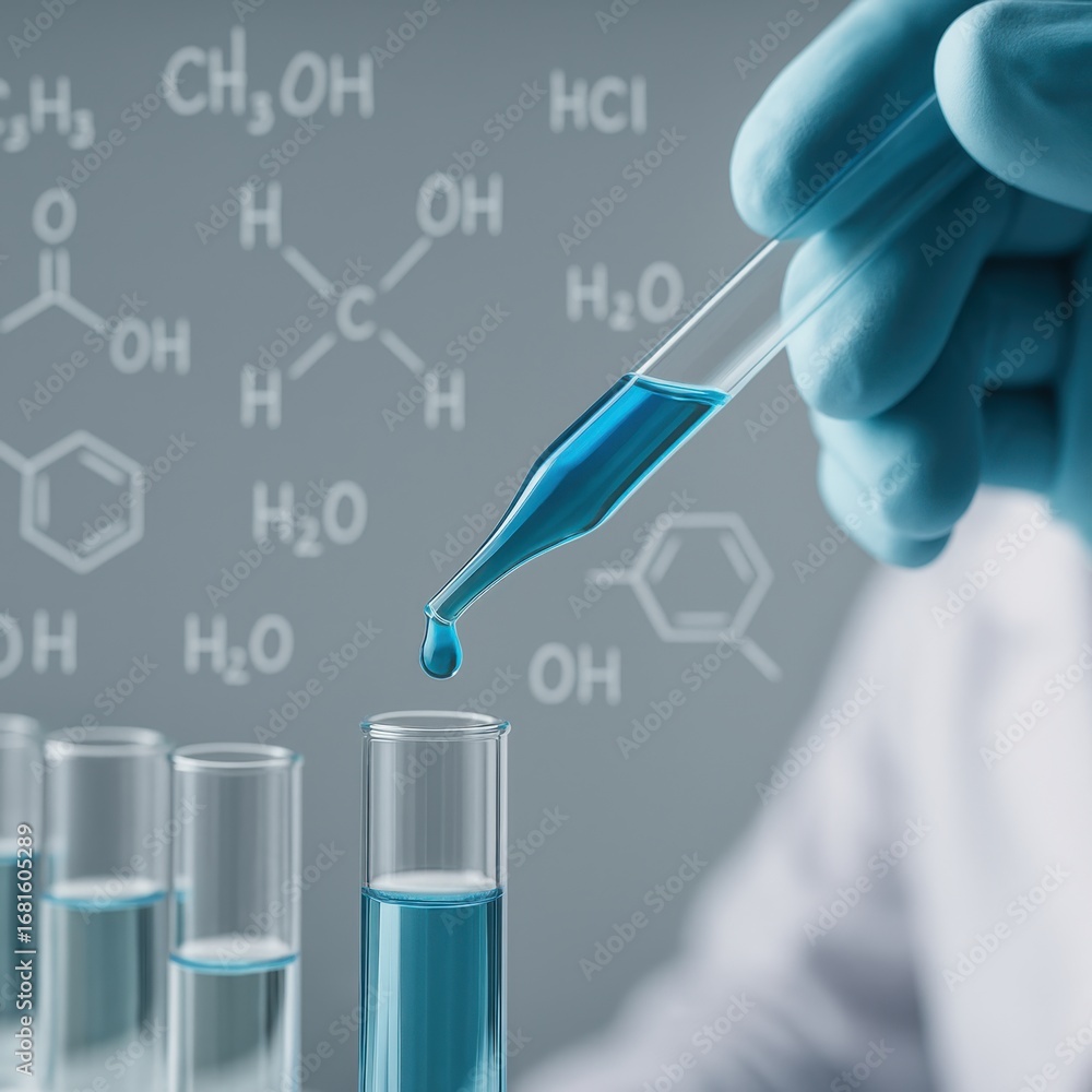 Poster precision in the laboratory: a gloved hand skillfully executing a chemical experiment