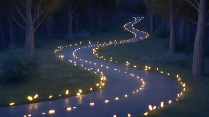 Obraz premium Abstract road at night with vibrant lights and a blue sky full of stars