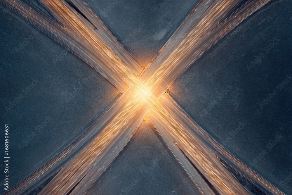Poster radiant light converges at center, creating dynamic lines across