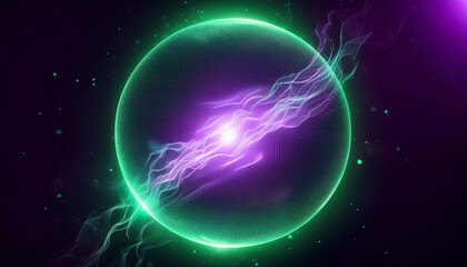 Fototapeta premium Green and Pink Digital Energy Ball with Plasma Waves