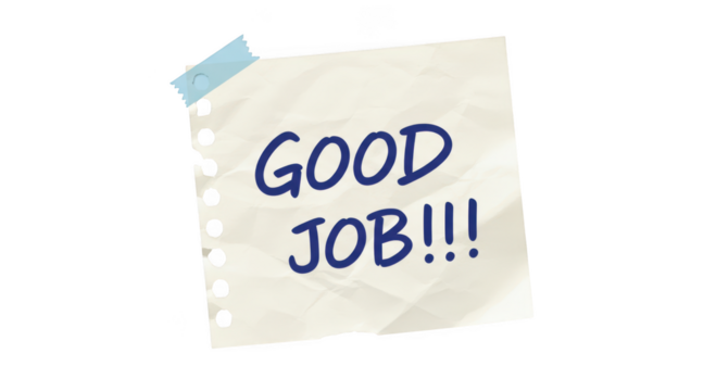 A crumpled piece of paper with the words good job isolated on transparent background