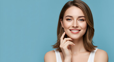 Fototapeta premium Beautiful young woman smiling happy healthy skin care cosmetic beauty portrait model headshot