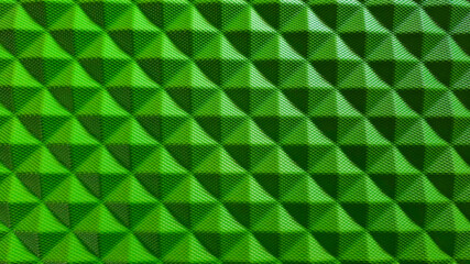 An abstract pattern of green pyramids creates an interesting and dynamic background, The green pyramid pattern showcases a geometrical and textural background