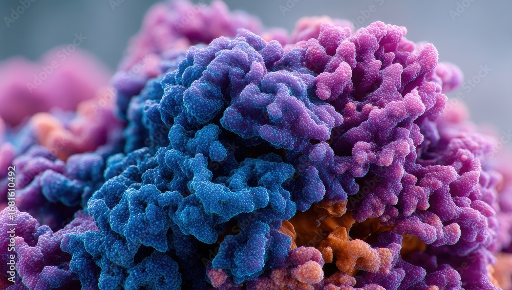 Poster close-up view of a complex biological structure, showcasing intricate details and vibrant colors of 