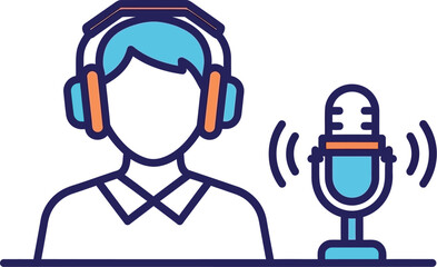 Podcast recording studio microphone audio voiceover illustration