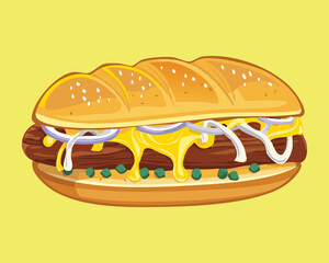 Classic beef cheesesteak sandwich with melted cheese, a traditional and delicious fast food - Vector Illustration