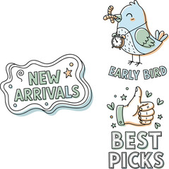 Obraz premium New Arrivals and Early Bird Best Picks Icons