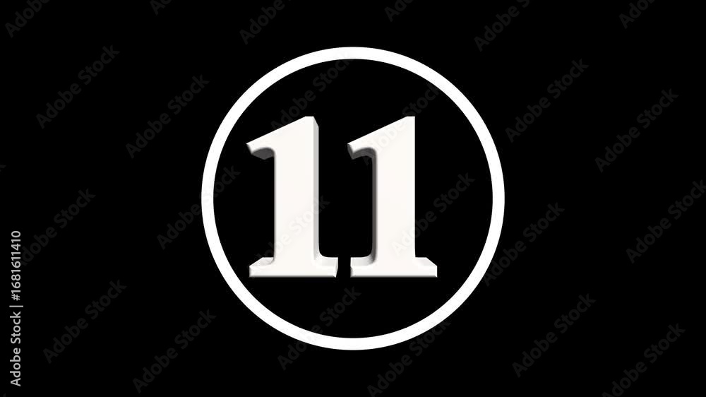 Poster abstract 11 number. educational mathematics 11 text animation on black background. 4k motion graphic