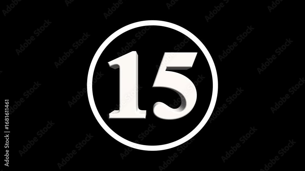 Poster abstract 15 number. educational mathematics 15 text animation on black background. 4k motion graphic