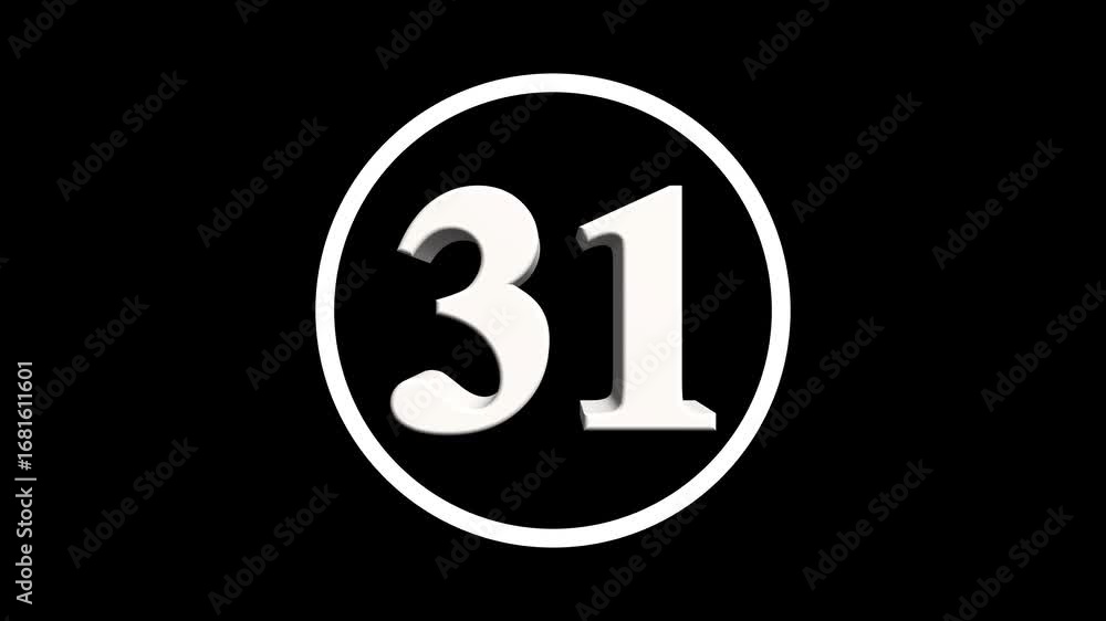 Poster abstract 31 number. educational mathematics 31 text animation on black background. 4k motion graphic