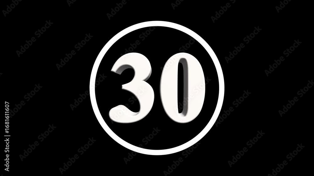 Poster abstract 30 number. educational mathematics 30 text animation on black background. 4k motion graphic