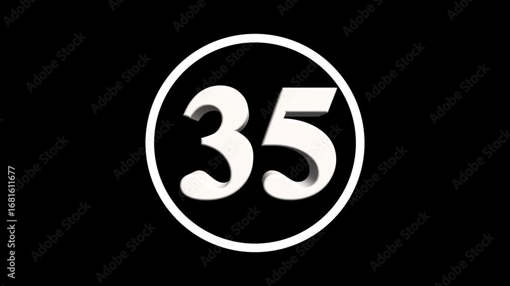 Poster abstract 35 number. educational mathematics 35 text animation on black background. 4k motion graphic
