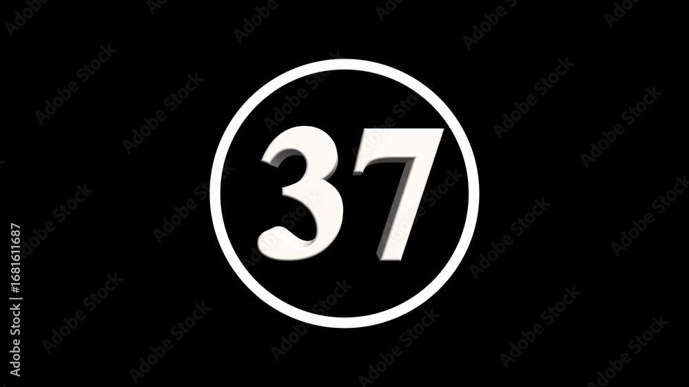 Poster abstract 37 number. educational mathematics 37 text animation on black background. 4k motion graphic