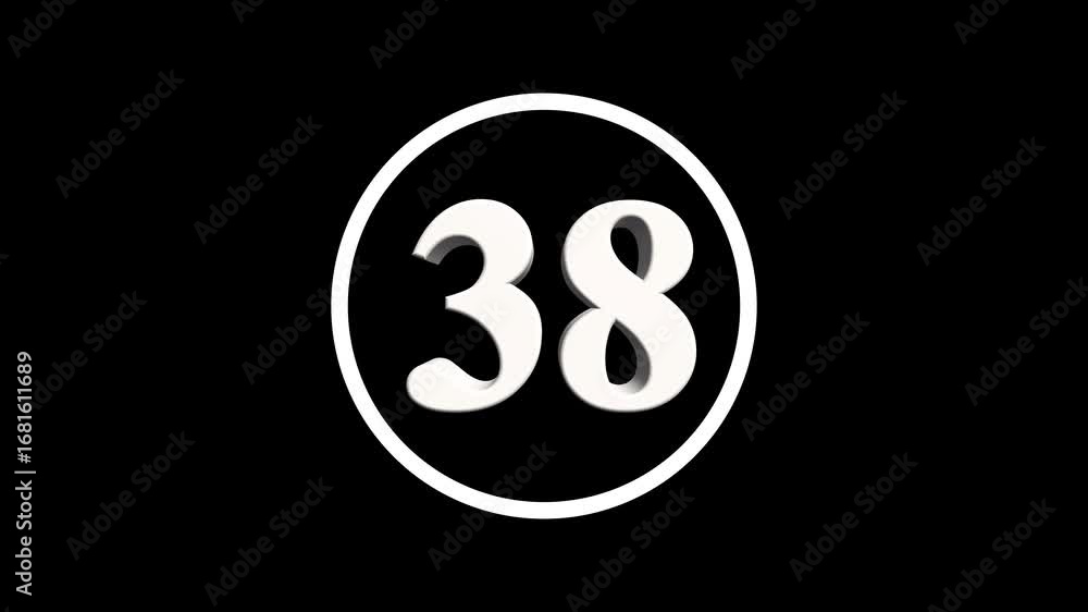 Poster abstract 38 number. educational mathematics 38 text animation on black background. 4k motion graphic