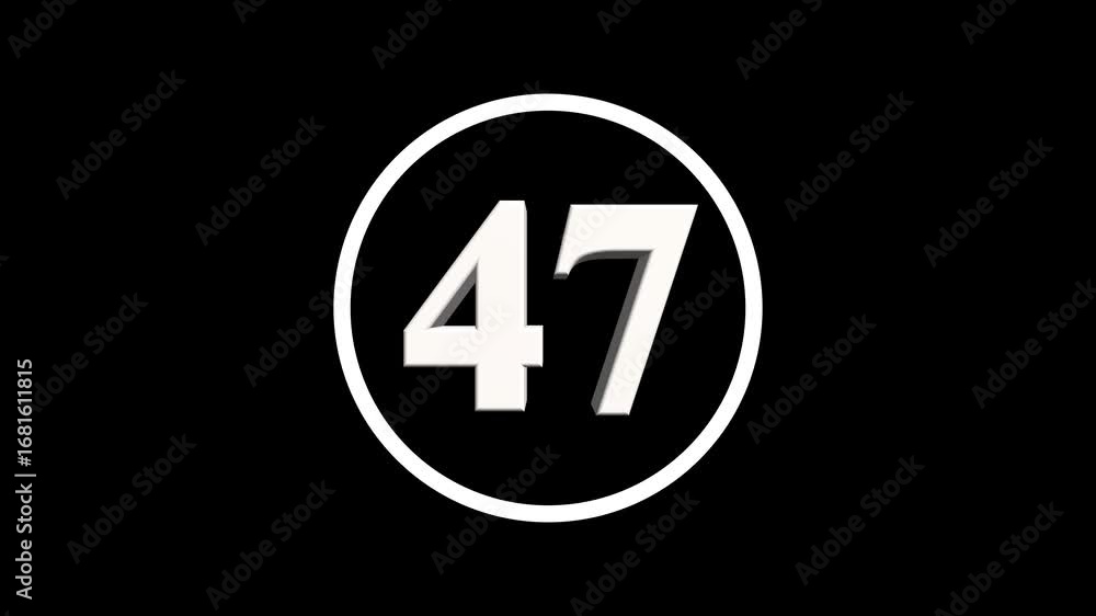 Poster abstract 47 number. educational mathematics 47 text animation on black background. 4k motion graphic