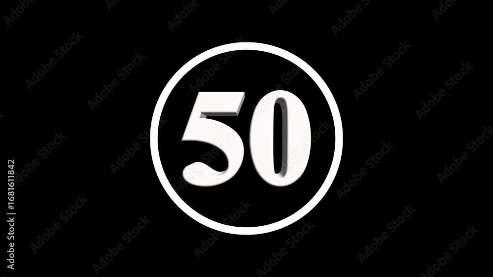 Poster abstract 50 number. educational mathematics 50 text animation on black background. 4k motion graphic
