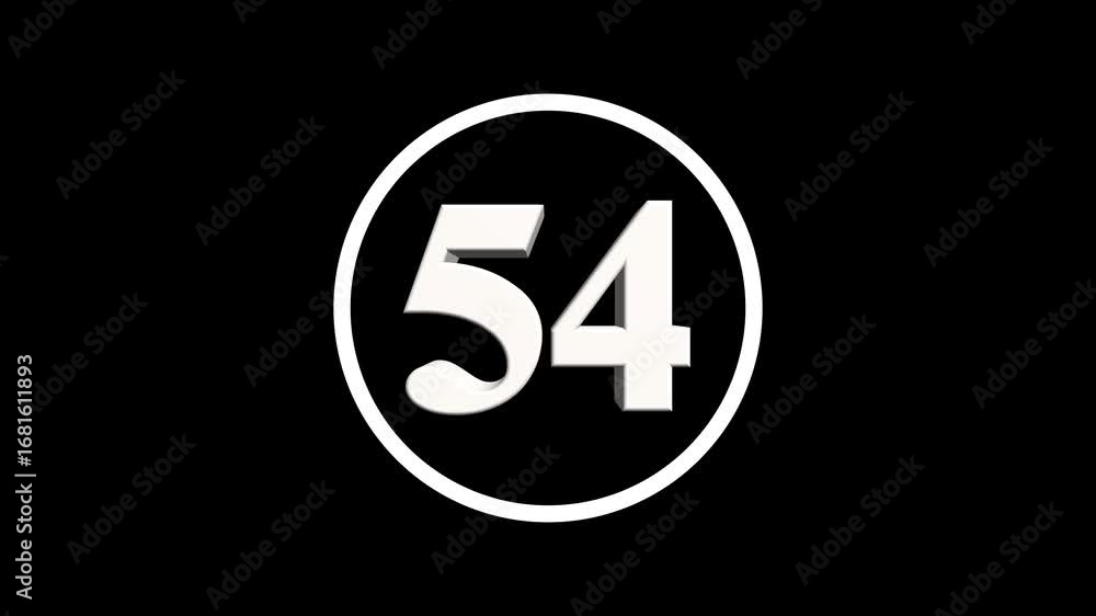 Poster abstract 54 number. educational mathematics 54 text animation on black background. 4k motion graphic