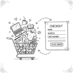 Online Shopping Cart with Checkout Form Illustration