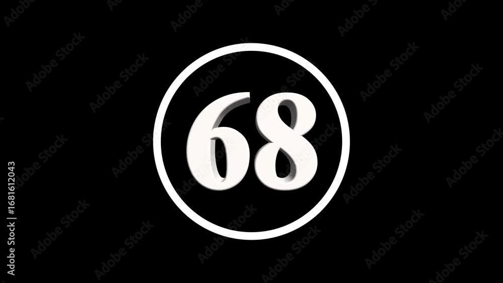 Poster abstract 68 number. educational mathematics 68 text animation on black background. 4k motion graphic
