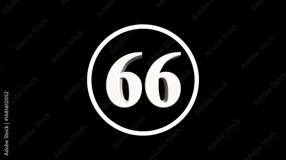 Poster abstract 66 number. educational mathematics 66 text animation on black background. 4k motion graphic