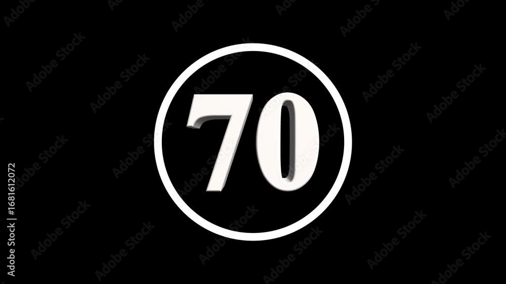 Poster abstract 70 number. educational mathematics 70 text animation on black background. 4k motion graphic