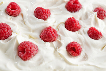 Fresh greek yogurt texture with raspberry