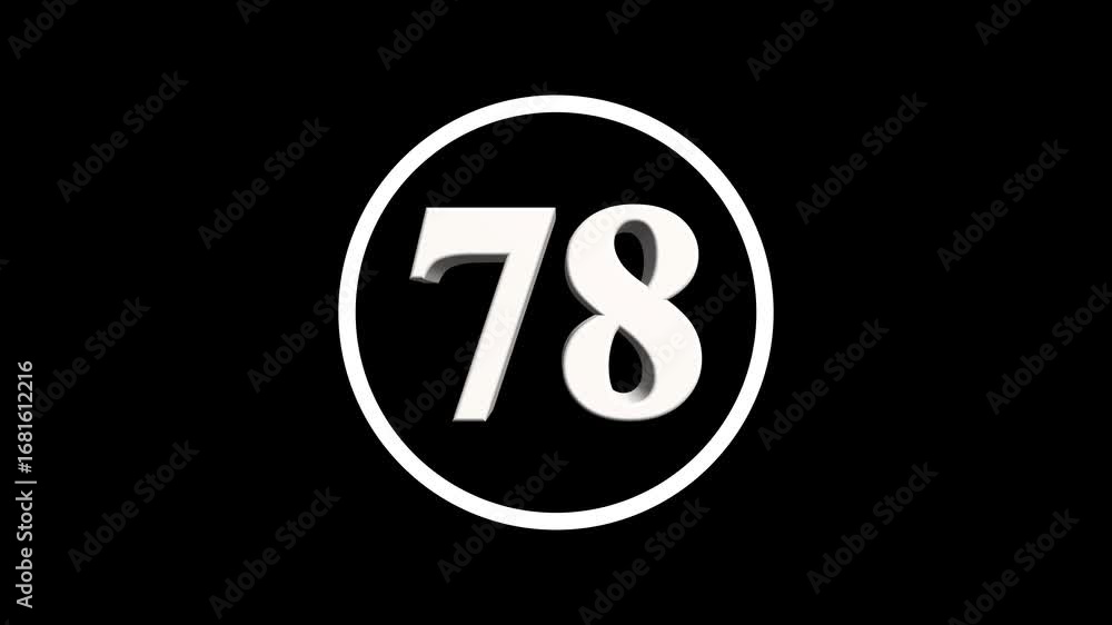 Poster abstract 78 number. educational mathematics 78 text animation on black background. 4k motion graphic