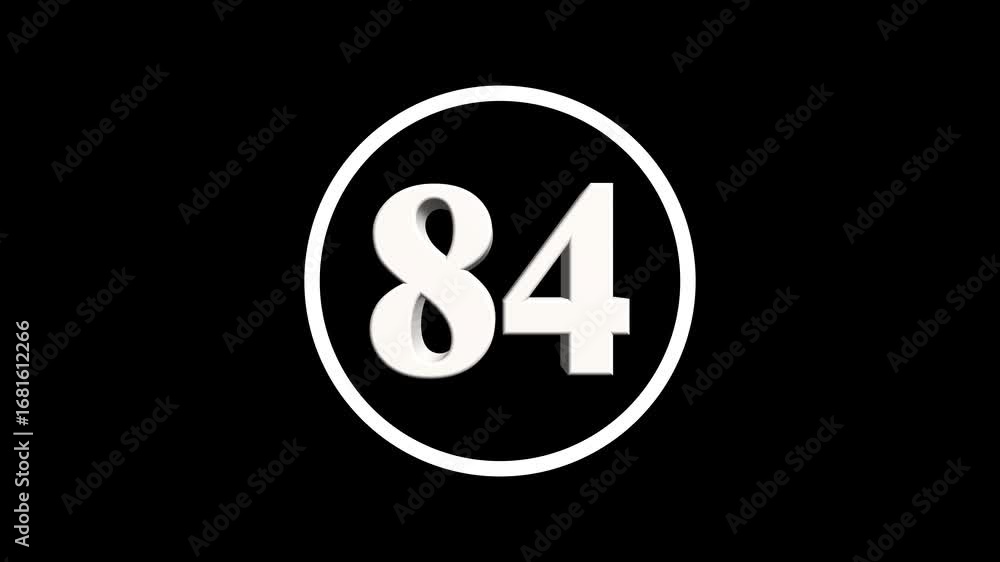 Poster abstract 84 number. educational mathematics 84 text animation on black background. 4k motion graphic