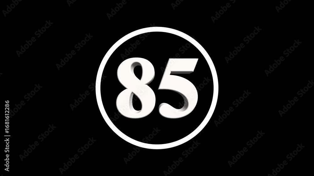 Poster abstract 85 number. educational mathematics 85 text animation on black background. 4k motion graphic