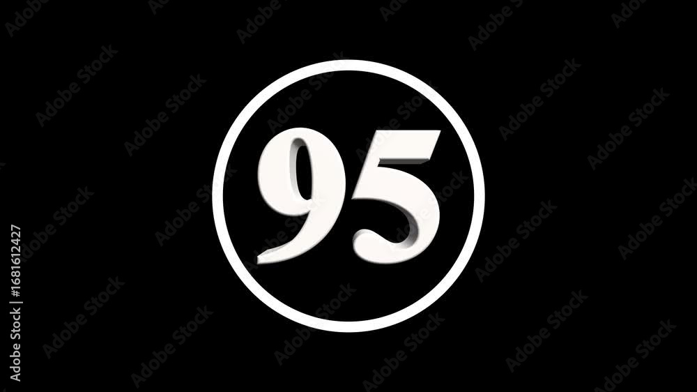 Poster abstract 95 number. educational mathematics 95 text animation on black background. 4k motion graphic