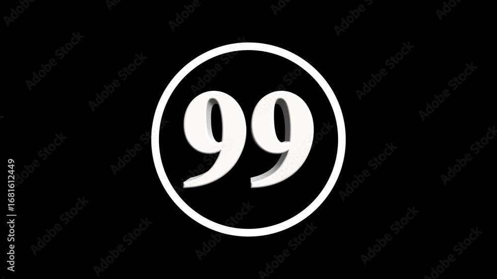 Poster abstract 99 number. educational mathematics 99 text animation on black background. 4k motion graphic