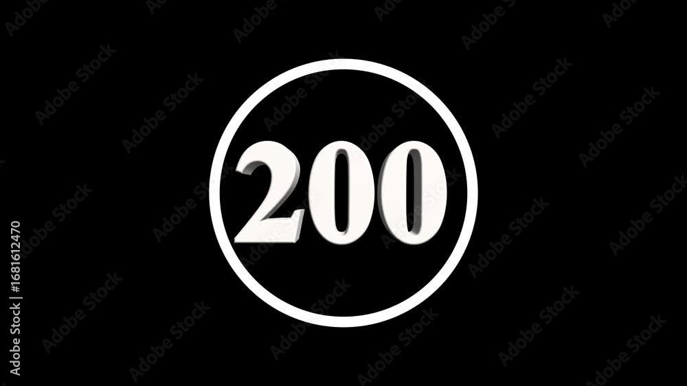 Poster abstract 200 number. educational mathematics 200 text animation on black background. 4k motion graph